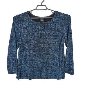 Womens Citiknits Blue & Black Slinky Top Blouse Long Sleeve Acetate Stretch 1X
